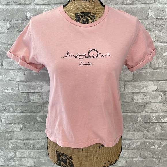 Topshop Pink London Cropped Tee - Picture 1 of 8